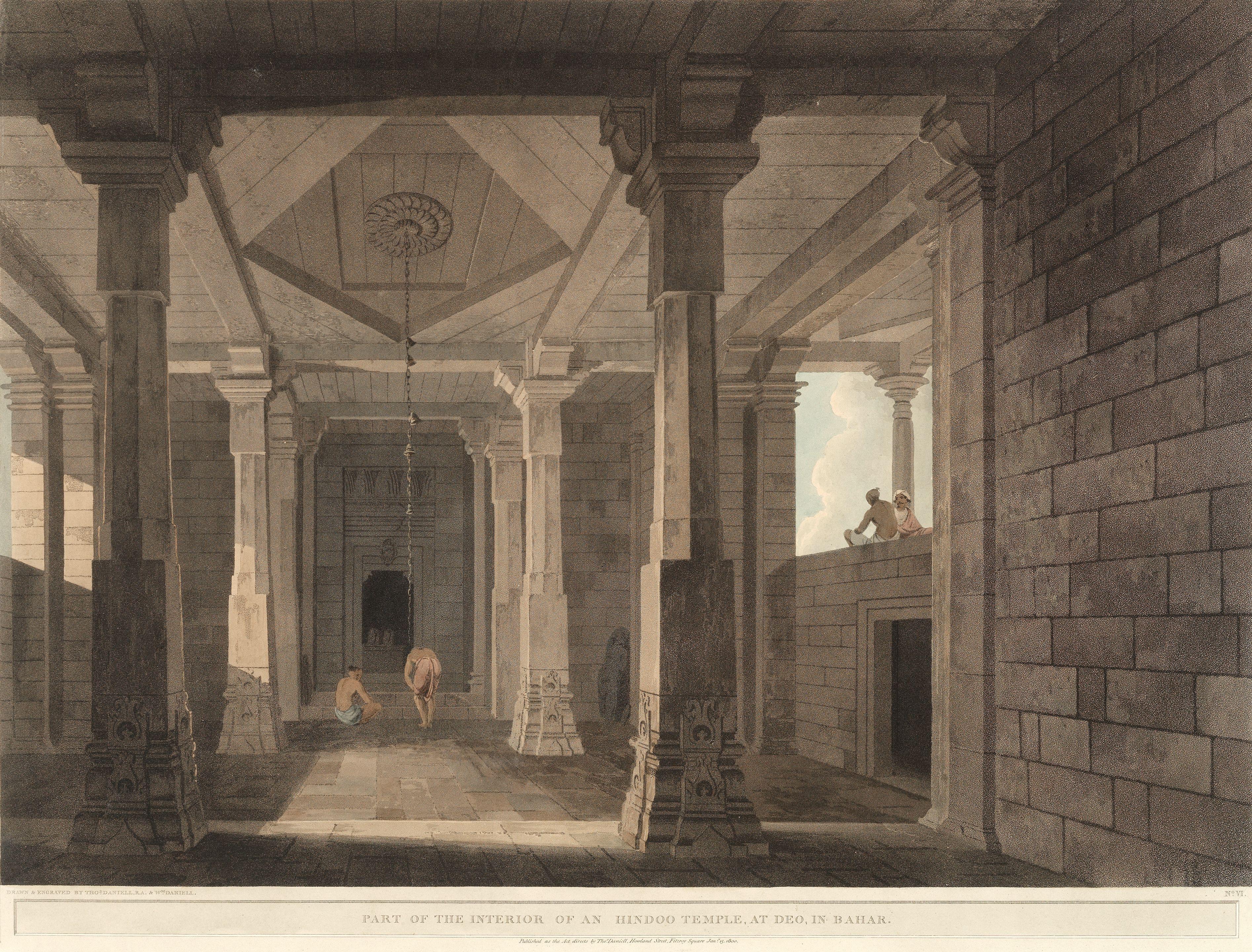 Thomas Daniell, RA - \'Part Of The Interior Of An Hindoo Temple, At Deo, In Bahar\' Hand-Coloured Aquatint