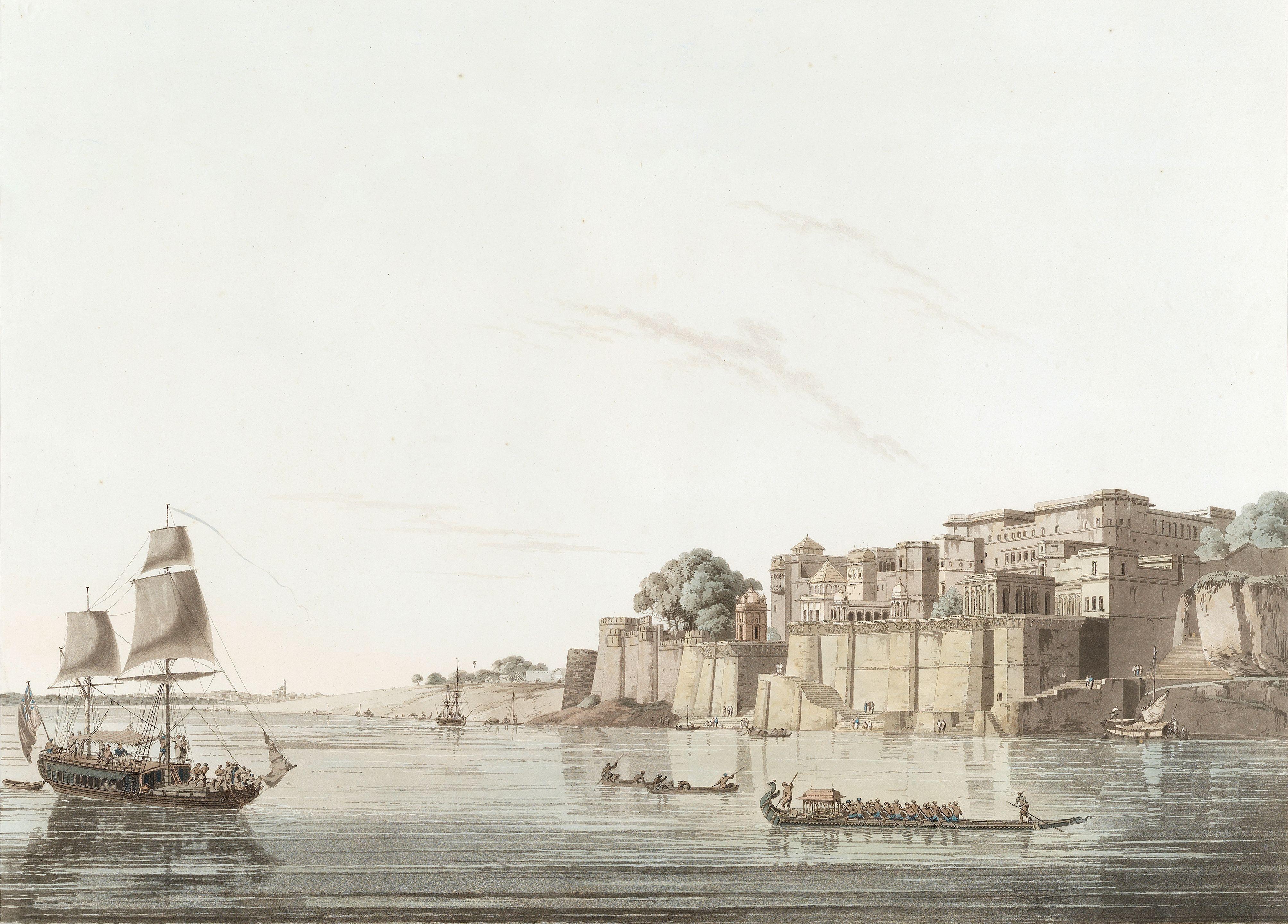 Thomas Daniell, RA - \'Ramnugur, Near Benares, On The River Ganges\' Hand-Coloured Aquatint
