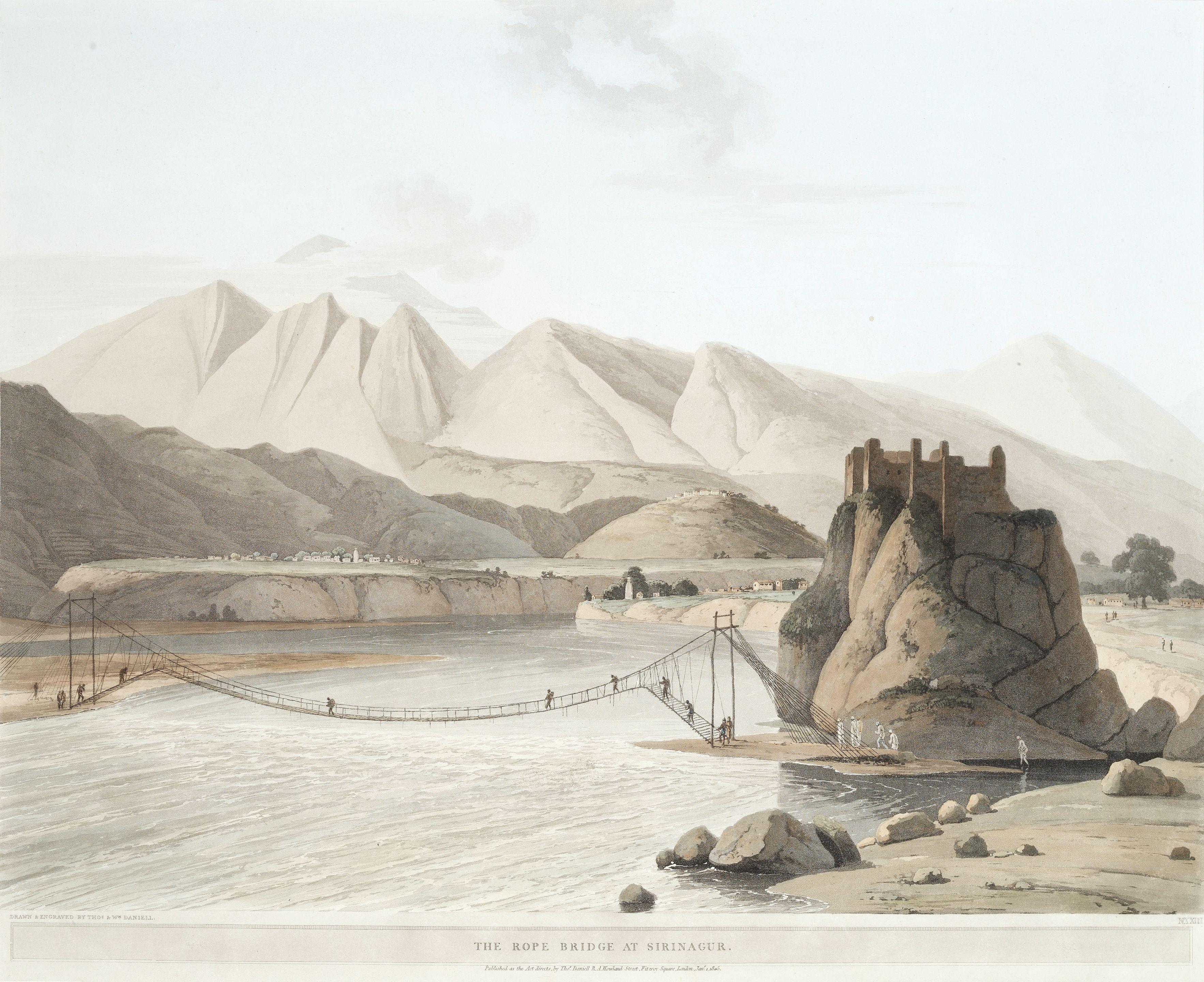 Thomas Daniell, RA - \'The Rope Bridge At Sirinagur\' Plate 47.4 X 64.5Cm (18 11/16 X 25 3/8In). Unframed
