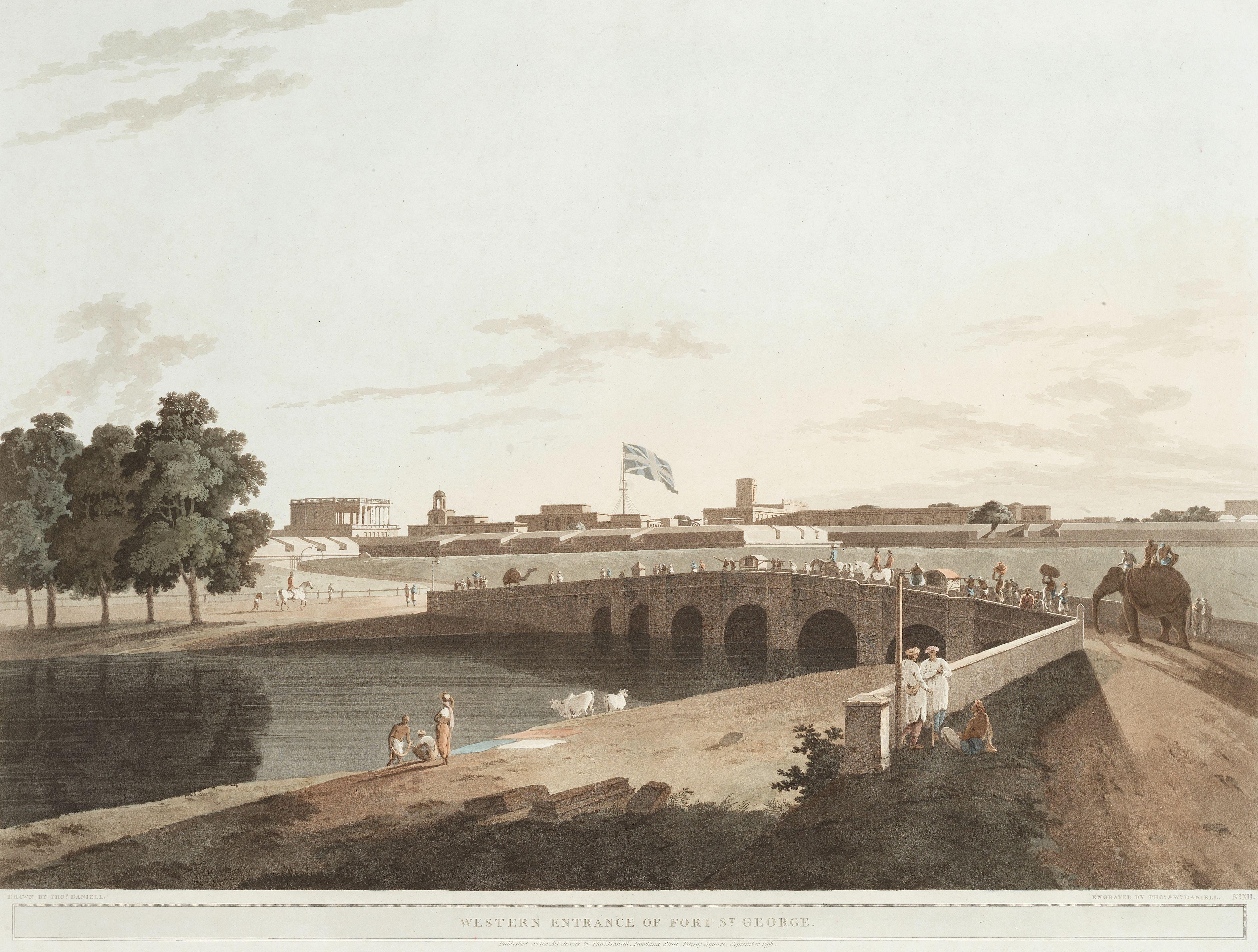 Thomas Daniell, RA - \'Western Entrance Of Fort St George\'; \'The Government House, Fort St George\' Plate 47.9 X 64.6Cm (18 7/8 X 25 1/2In). (2) Unframed