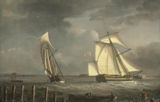 Thomas Elliot - Two big cutters manoeuvring off the coast