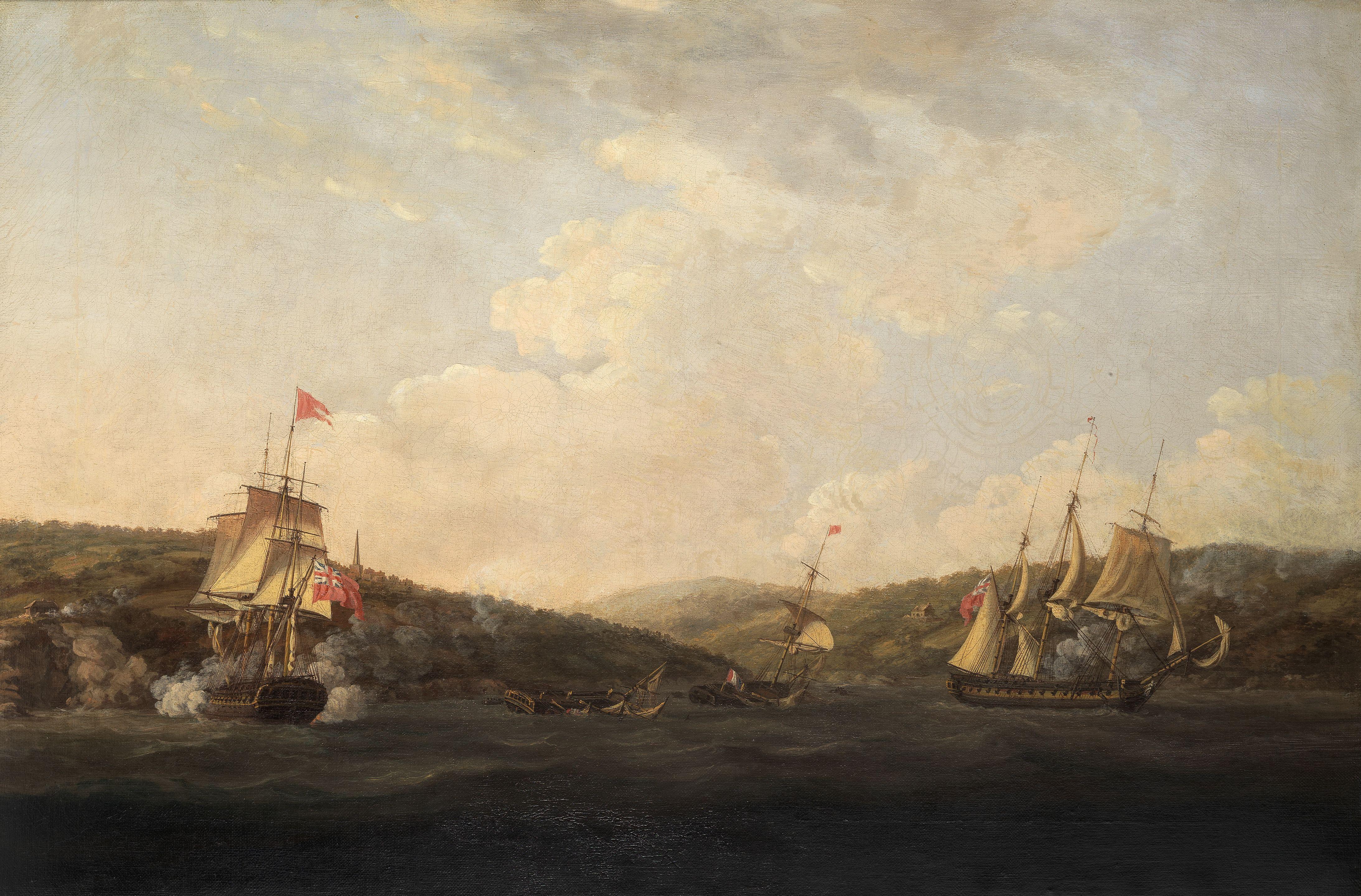 Thomas Elliott - The Capture of the 32-gun French frigate Amiable and the corvette Ceres after their encounter with Sir Samuel Hood in the Barfleur, with the Valiant and the Magnificent in the Mona Passage, 19 April 1782