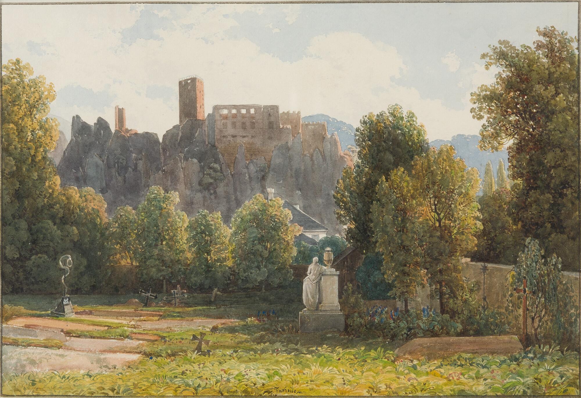Thomas Ender - Blick vom Park der Weilburg auf die Burgruine Rauheneck bei Wien.
