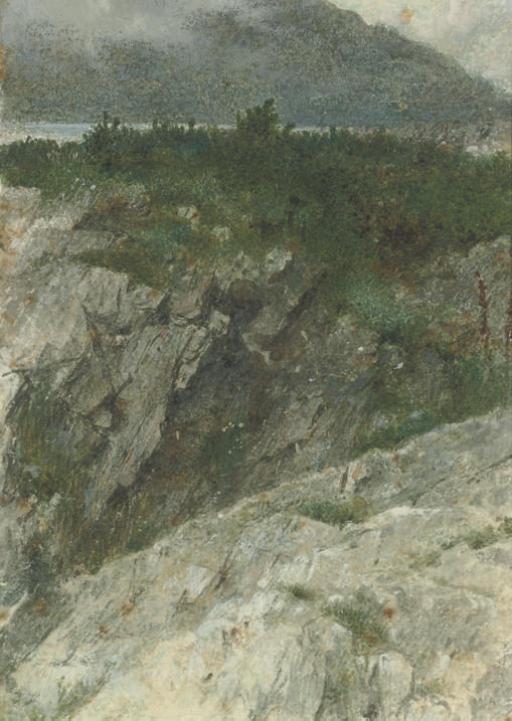 Thomas Faed, R.A., A.R.S.A. - Study of a rocky promontory in the Highlands