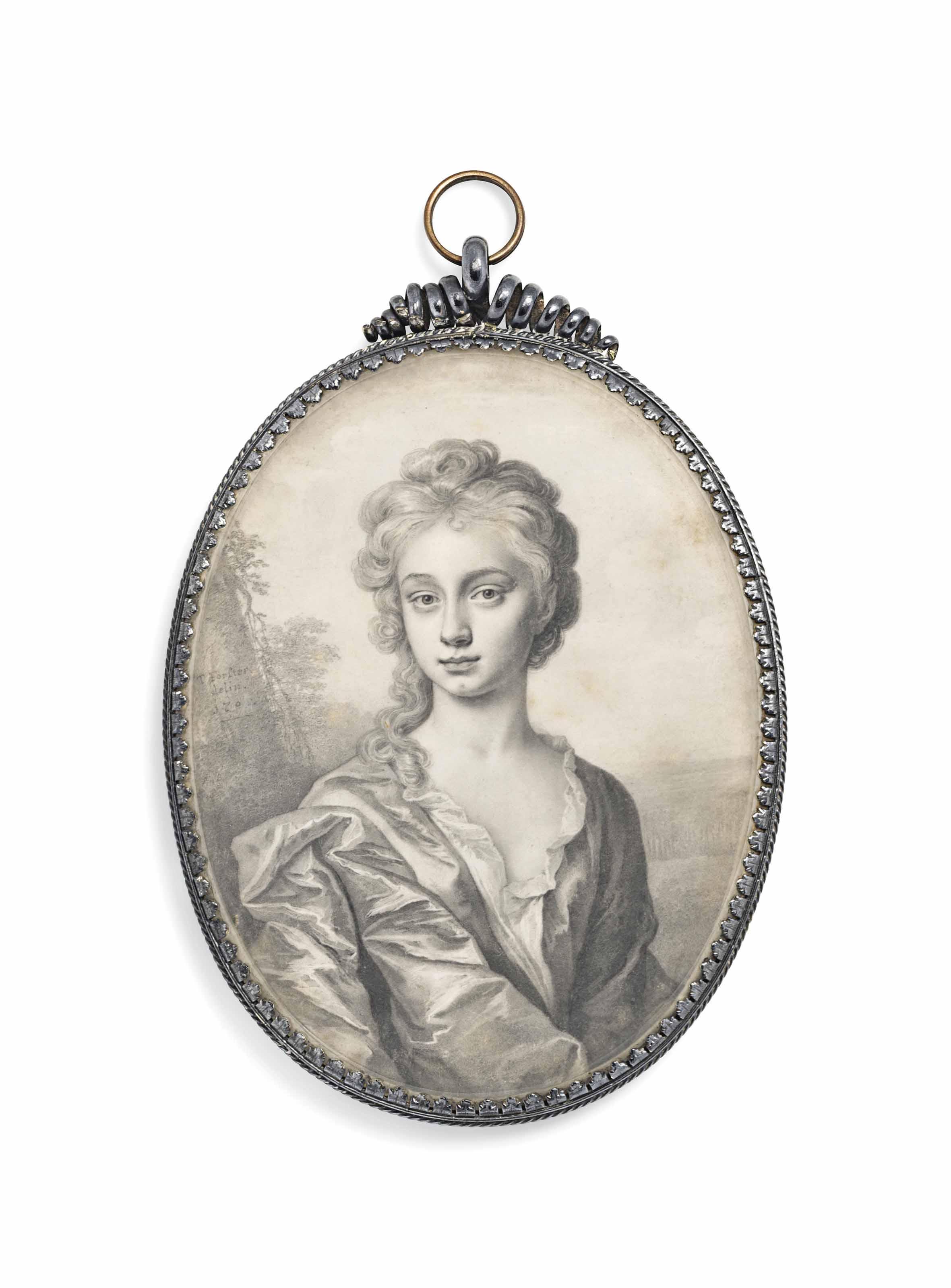 Thomas Forster - A Young Lady, In Décolleté Dress With White Chemise; Landscape Background