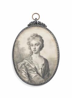 Thomas Forster - A Young Lady, In Décolleté Dress With White Chemise; Landscape Background