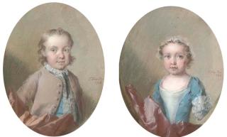 Thomas Frye - Portrait of A Young Boy, Half-Length, In A Brown Coat And Blue Waistcoat; And Portrait of A Young Girl, Half-Length, In A Blue Dress