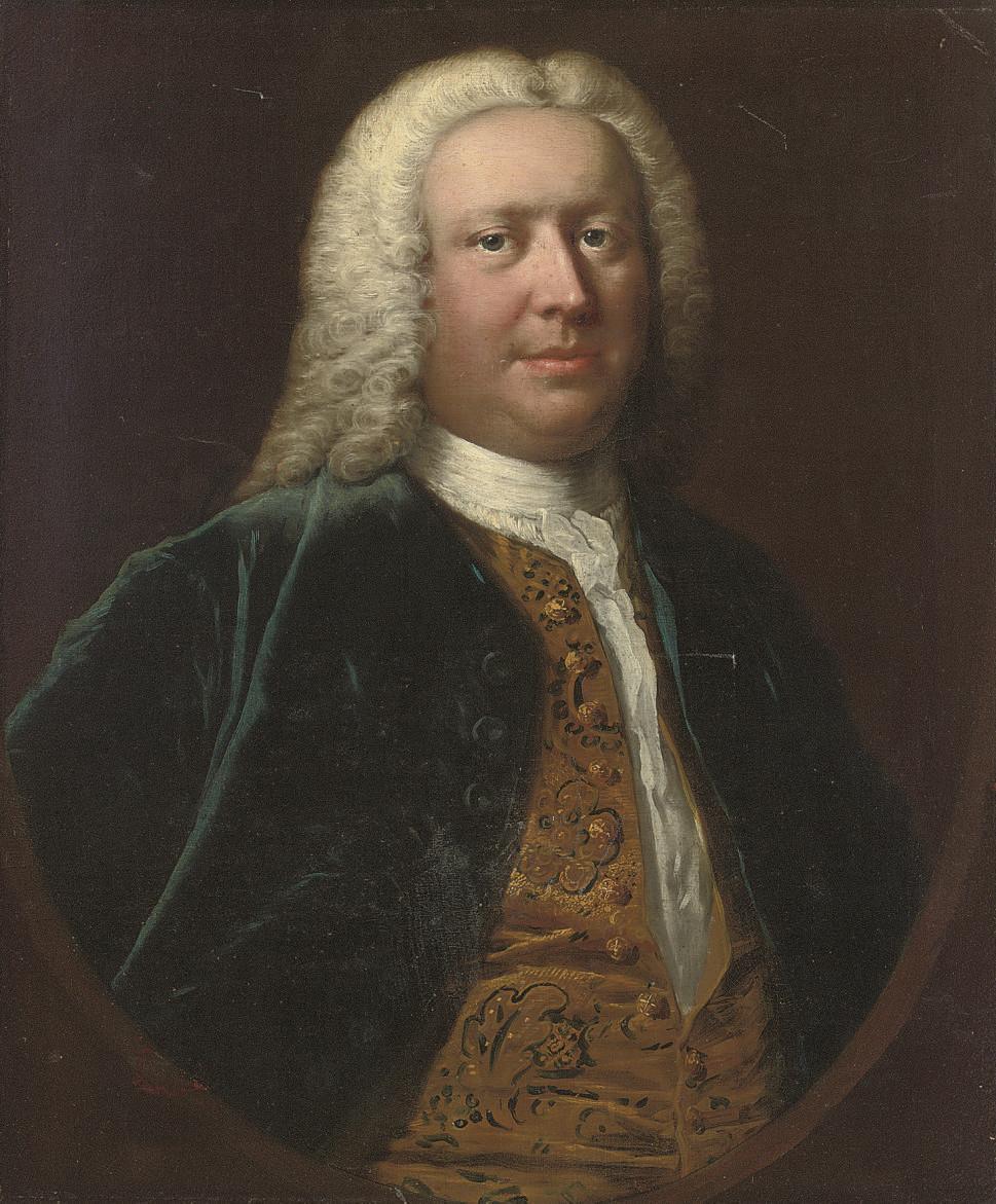 Thomas Frye - Portrait of Henry Crispe of Catton (B.1687), Bust-Length, In A Blue Velvet Coat And Gold Embroidered Waist-Coat, In A Feigned Oval