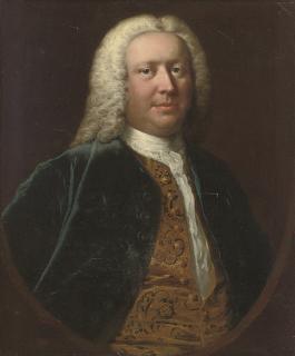 Thomas Frye - Portrait of Henry Crispe of Catton (B.1687), Bust-Length, In A Blue Velvet Coat And Gold Embroidered Waist-Coat, In A Feigned Oval