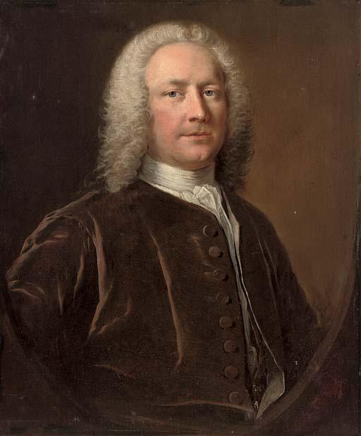 Thomas Frye - Portrait of Thomas Crispe (b.1695) of Catton, bust-length, in a brown velvet coat, feigned oval
