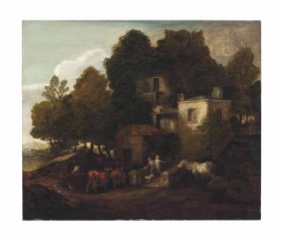 Thomas Gainsborough, R.A. - A Lodge In A Park, With Children Descending Steps