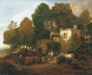 Thomas Gainsborough, R.A. - A lodge in a park, with children descending steps