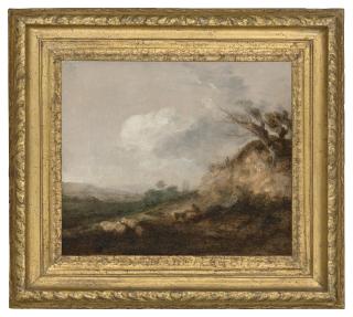 Thomas Gainsborough, R.A. - A shepherd and his dog in a landscape, his flock resting by a dune in the foreground