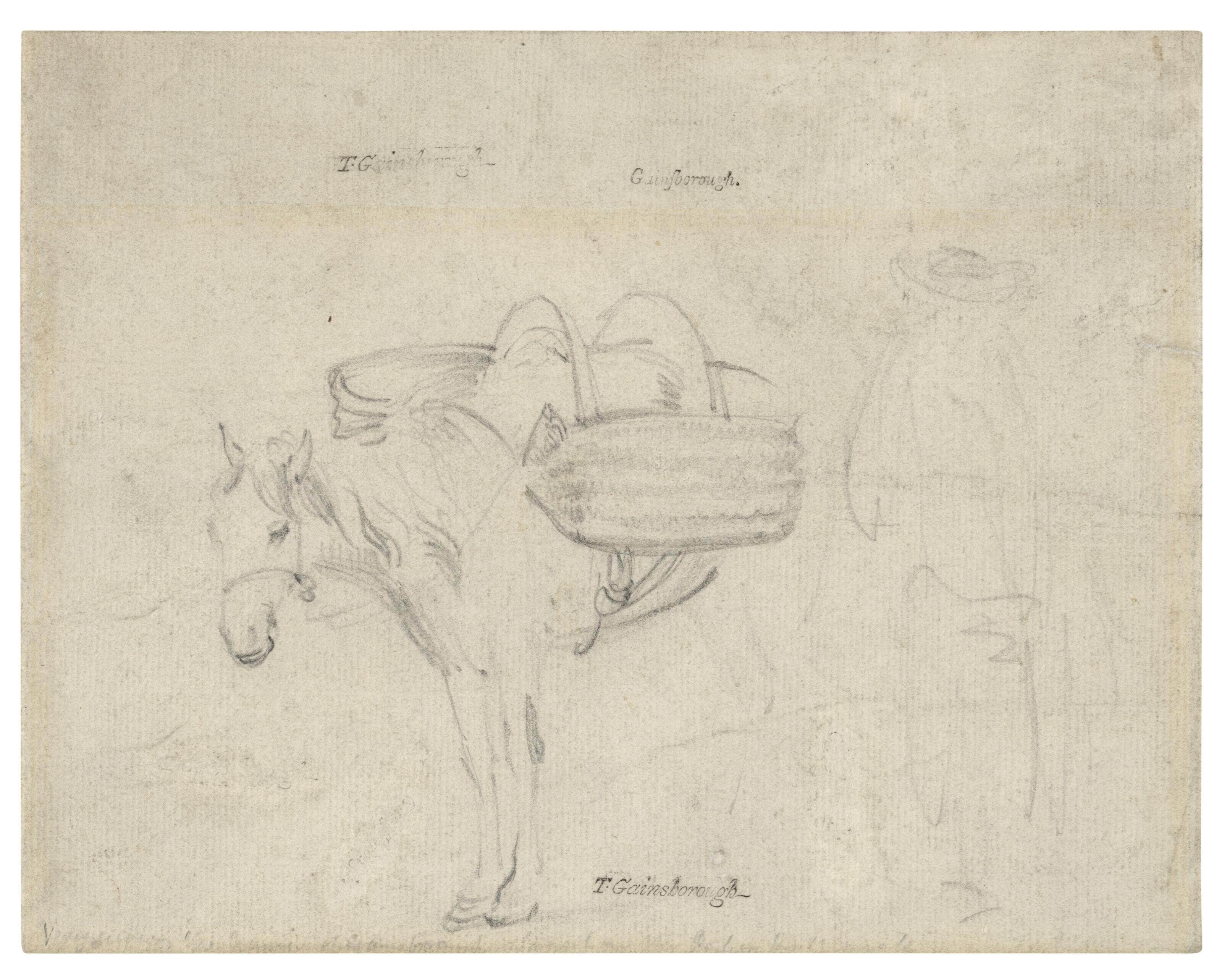 Thomas Gainsborough, R.A. - A study of a donkey with panniers and a slight sketch of a figure