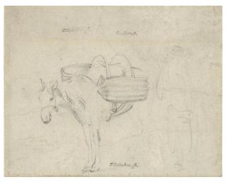 Thomas Gainsborough, R.A. - A study of a donkey with panniers and a slight sketch of a figure