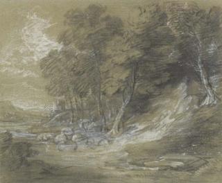 Thomas Gainsborough, R.A. - A wooded landscape with a flock of sheep and a church tower beyond