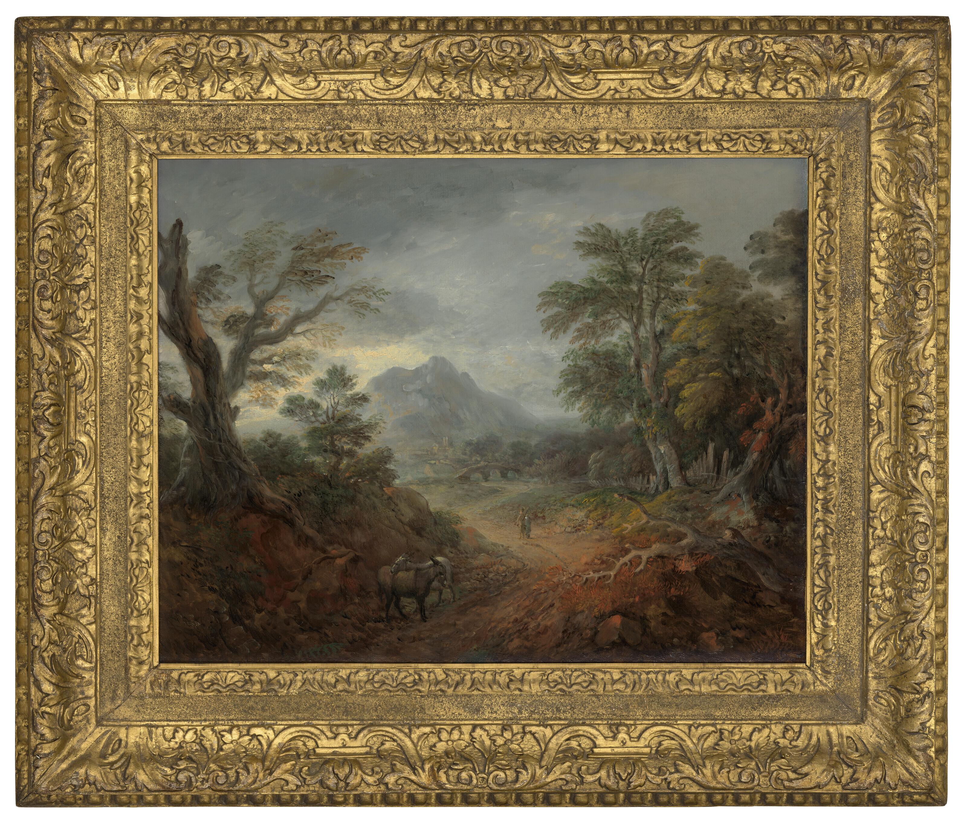 Thomas Gainsborough, R.A. - A wooded landscape with donkeys and figures on a path