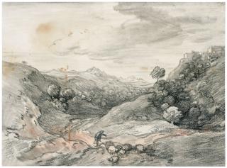 Thomas Gainsborough, R.A. - A wooded valley landscape with a shepherd and his flock in the foreground