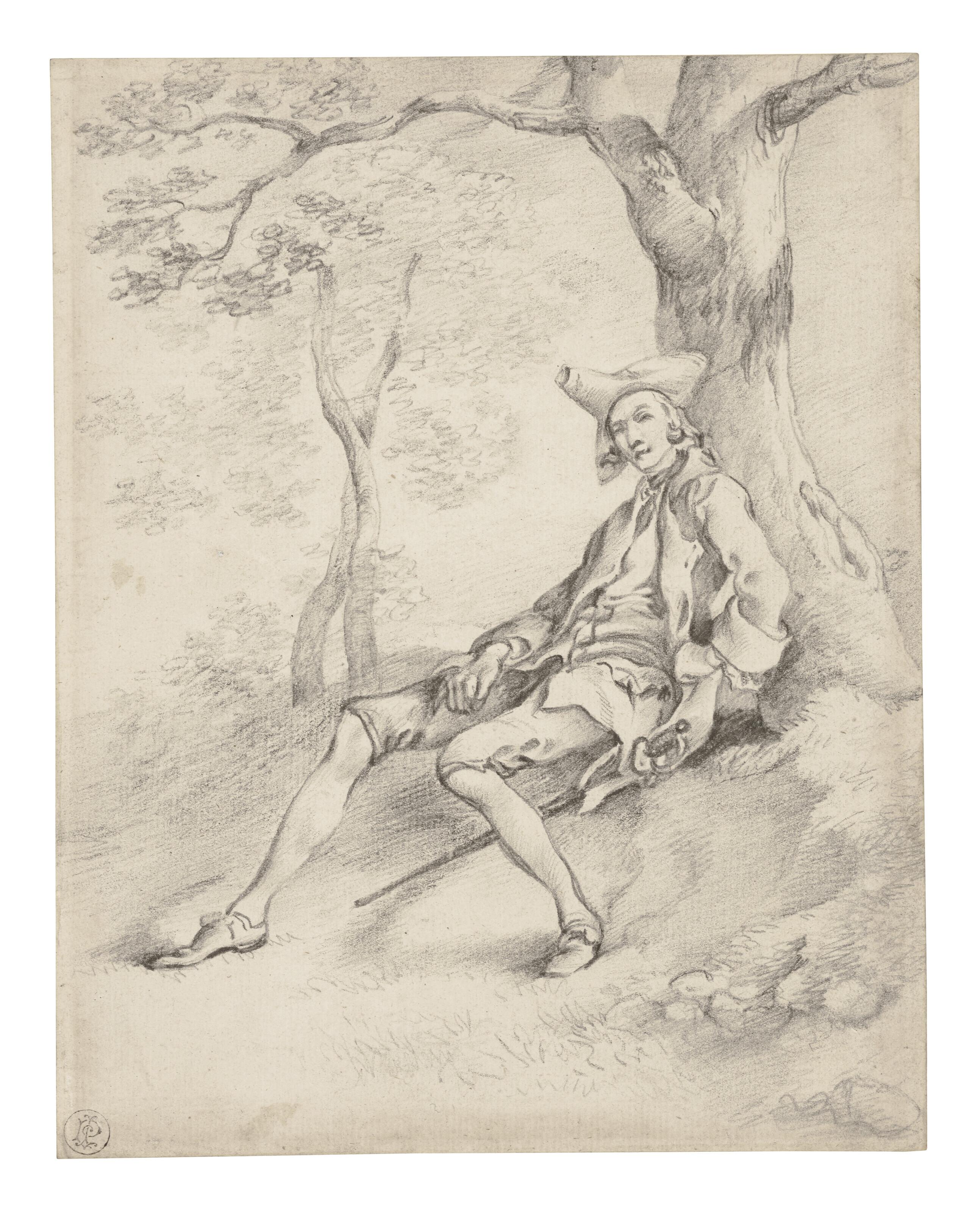 Thomas Gainsborough, R.A. - A young man reclining on a bank beneath a tree, possibly a self-portrait