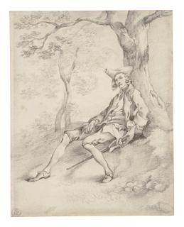 Thomas Gainsborough, R.A. - A young man reclining on a bank beneath a tree, possibly a self-portrait