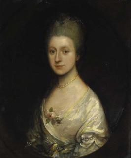 Thomas Gainsborough, R.A. - Portrait of Elizabeth Blacker (1739-1822), bust-length, in a white dress and pearl necklace