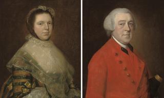 Thomas Gainsborough, R.A. - Portrait of Elizabeth Prowse, half-length, in a blue and gold dress; and Portrait of Thomas Prowse (1708-1767), of Compton Bishops, half-length, in a red coat
