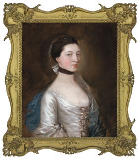 Thomas Gainsborough, R.A. - Portrait of Winifred Silvertop, Mrs John Wright (d. 1780), bust-length, in Van Dyck dress with a blue gauze wrap
