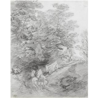 Thomas Gainsborough R.A. - Study Of A Bullock Cart On A Winding Track With Nearby Cottage