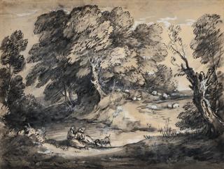 Thomas Gainsborough R.A. - Wooded Landscape with Cattle and Sheep at a Watering Place, and Rustic lovers