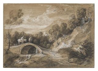 Thomas Gainsborough, R.A. - Wooded landscape with horsemen crossing a bridge