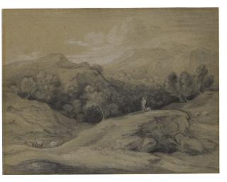 Thomas Gainsborough, R.A. - Wooded Landscape With Shepherd, Sheep And Mountains