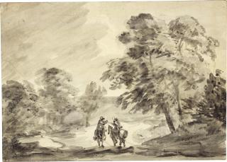 Thomas Gainsborough, R.A. - Wooded landscape with two figures on horseback travelling along a winding track