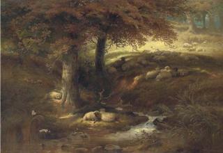 Thomas George Cooper - Landscape With Sheep By A Stream