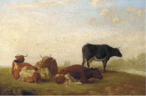 Thomas George Cooper - Sheep on a cliff top; and Cattle in a watermeadow