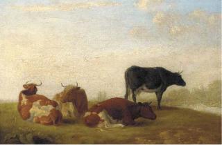 Thomas George Cooper - Sheep on a cliff top; and Cattle in a watermeadow