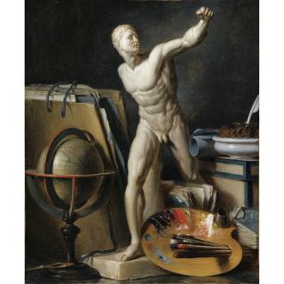 Thomas Germain Joseph Duvivier - Nature Morte À La Sphère, Palette Et Platre Antiquethomas Germain Joseph Duvivier ; Still Life With Sphere, Palette And Antique Plaster ; Oil On Canvas