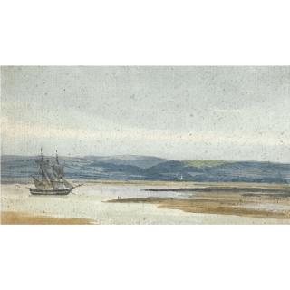 Thomas Girtin - A Ship Anchored Off The Coast