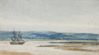 Thomas Girtin - A ship anchored off the coast