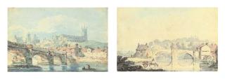 Thomas Girtin - Lancaster Seen From The Old Bridge Over The River Lore, Parish Church And Old Castle On The Far Side; And View of The Bridge At Appleby