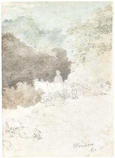 Thomas Girtin - Rustic Figures In A Landscape, With Pigs