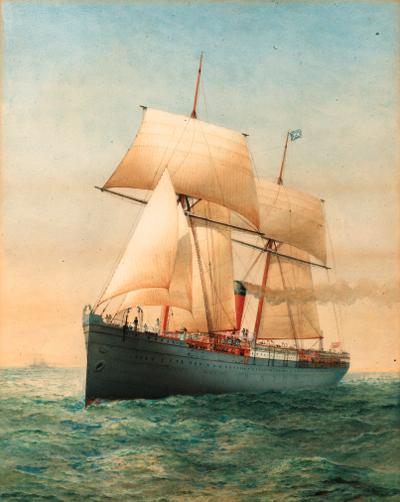 Thomas Goldsworth Dutton - A British passenger liner at sea under sail and steam
