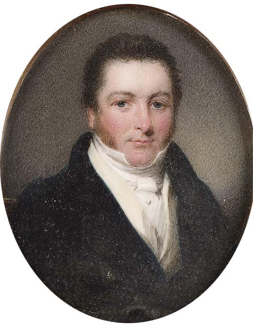 Thomas Hargreaves - A young gentleman believed to be Mr. Philips, nearly full face in a black coat, white waistcoat and shirt