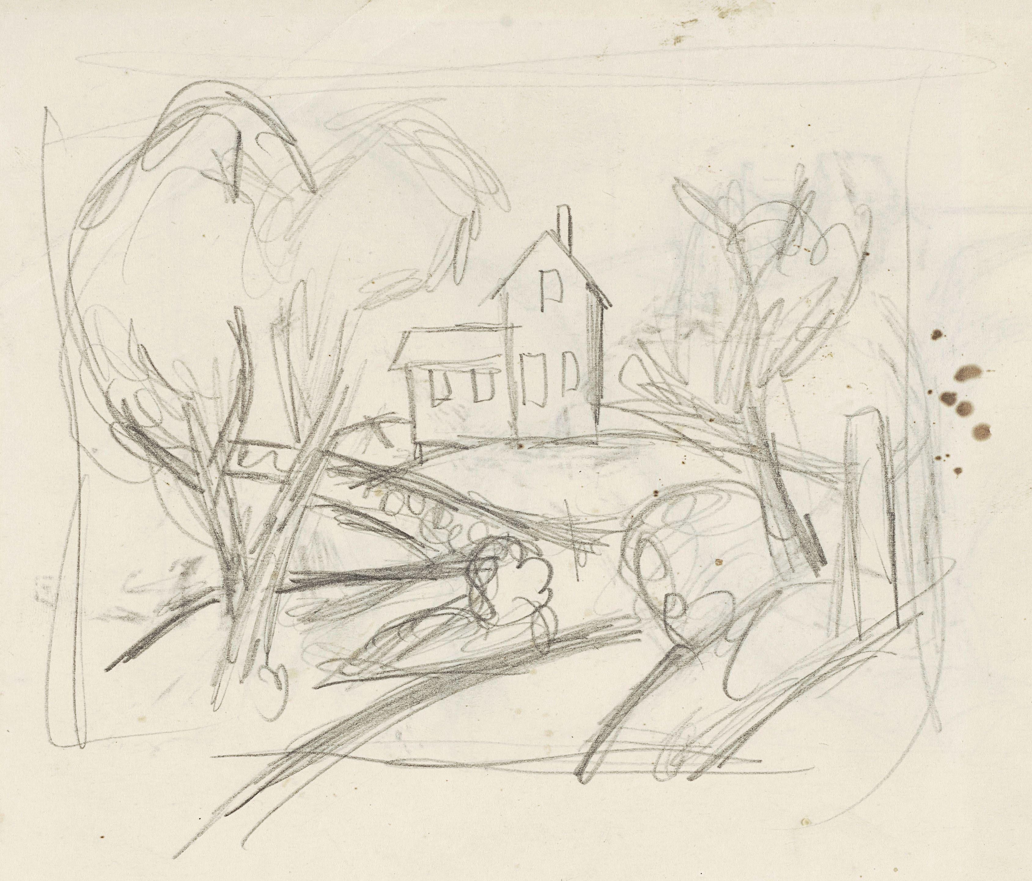 Thomas Hart Benton - Farmhouse with Hills and Trees: A Double-Sided Work