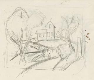 Thomas Hart Benton - Farmhouse with Hills and Trees: A Double-Sided Work