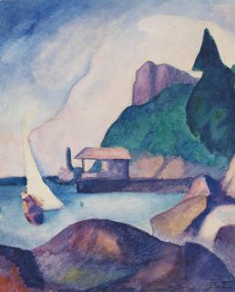 Thomas Hart Benton - Martha\'s Vineyard with Sailboat