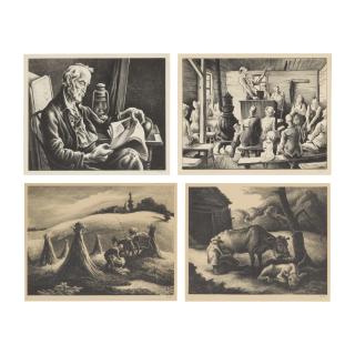 Thomas Hart Benton - Old Man Reading; The Meeting; Loading Corn; And White Calf (F. 44, 47, 65 & 67)
