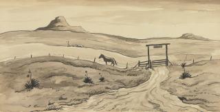 Thomas Hart Benton - Prairie Landscape with Corral and Horse