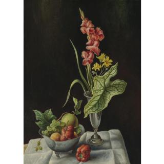 Thomas Hart Benton - Still Life With Fruit And Flowers On A Table Top