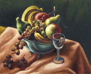 Thomas Hart Benton - Still Life with Pink Cloth (Fruit on Pink Cloth)