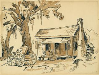 Thomas Hart Benton - Untitled (House with Cart)